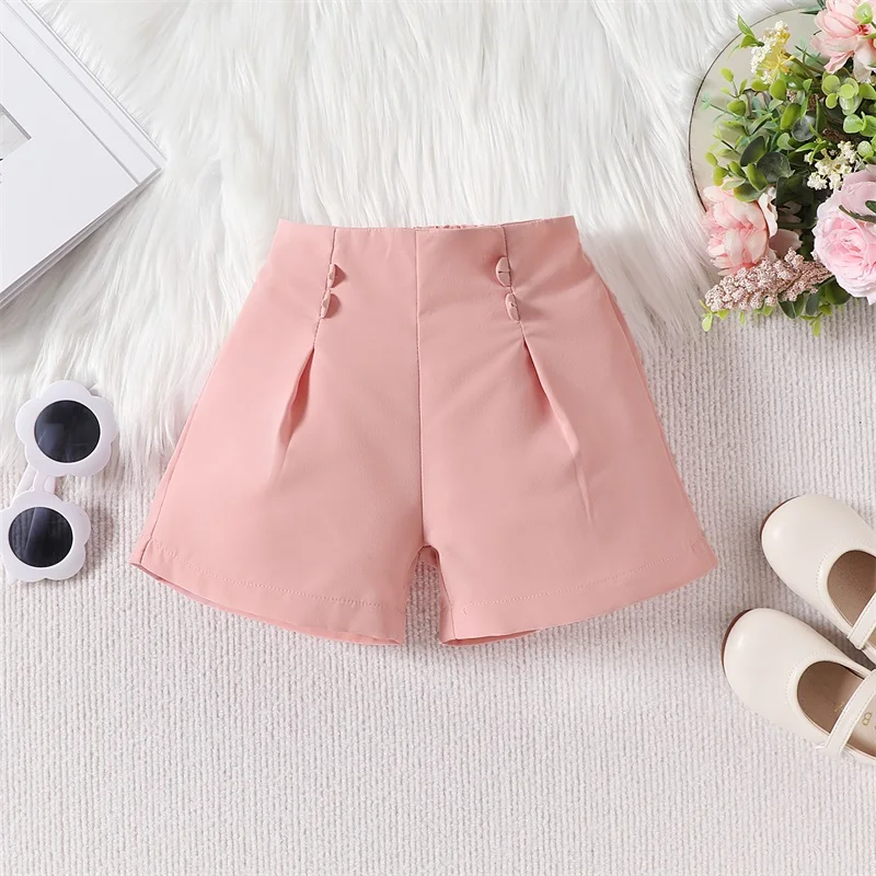 Little Girl Summer Clothes Solid Color Sleeveless Front Bow Cami Tops with Shorts 2 Pcs Outfit