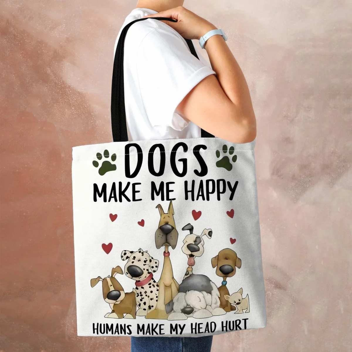 1pc Dog Pattern Canvas Handbag - 