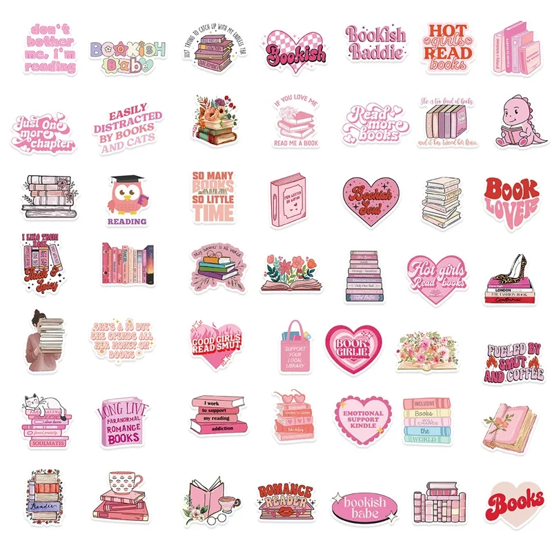 10/30/50PCS Cartoon Rosa Bücher PVC Aufkleber Ästhetische Hand Buchhaltung Werkzeuge Dekoration Scrapbooking Schreibwaren Suppliesfor Kinder