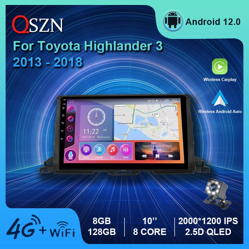 

QSZN AI Voice Wireless CarPlay Android Auto Radio For Toyota Highlander 3 Kluger 2013 - 2018 Car Multimedia Video Player 4G GPS