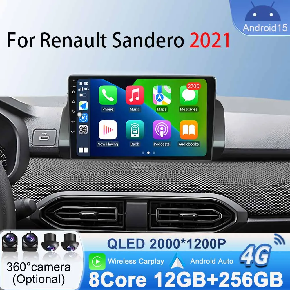 لرينو سانديرو 2021 راديو السيارة الوسائط المتعددة فيديو نظام ذكي لاعب نظام تحديد المواقع والملاحة واي فاي أندرويد السيارات Carplay بلوتوث #1