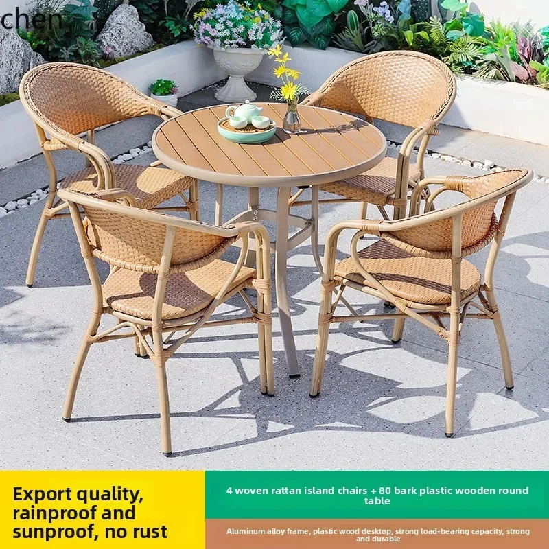 TQH-c13  Outdoor Table and Chair Woven Rattan Chair Outdoor Waterproof Anti-Corrosion Leisure Furniture Courtyard Dining Table