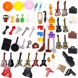 City Building Blocks Accessories Cup Plate Backpack Basket Barrel Candlestick Hammer Wrench Key Guitar Creative Brick Toy Gift