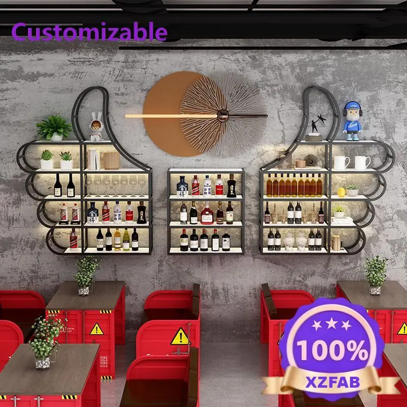 Factory Direct 2026 New bar counter wine cabinet storage rack wall hanging restaurant creative wall red wine rack display rack l
