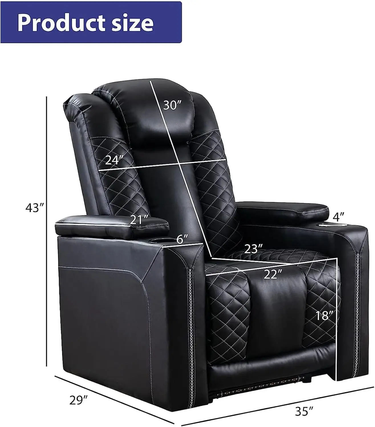 Electric Power Recliner Chairs with USB Ports and Cup Holders, Breathable Faux Leather Home Theater Seating Recliner