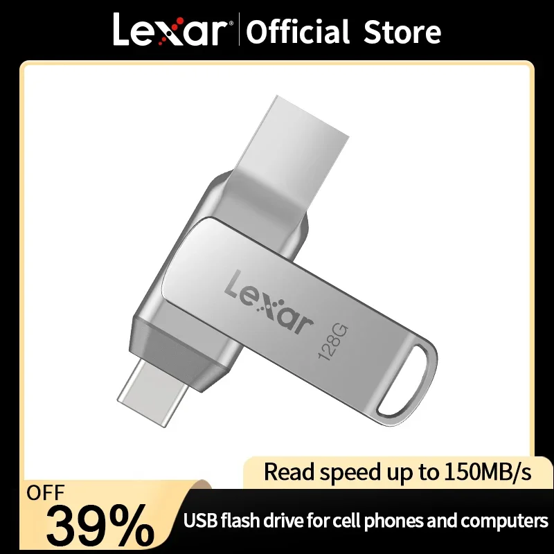 Lexar JumpDrive D40T Encrypted Metal Pen Drive USB 3.2 Type-C Type-A High Speed USB Disk 128GB Flash Memory for PC