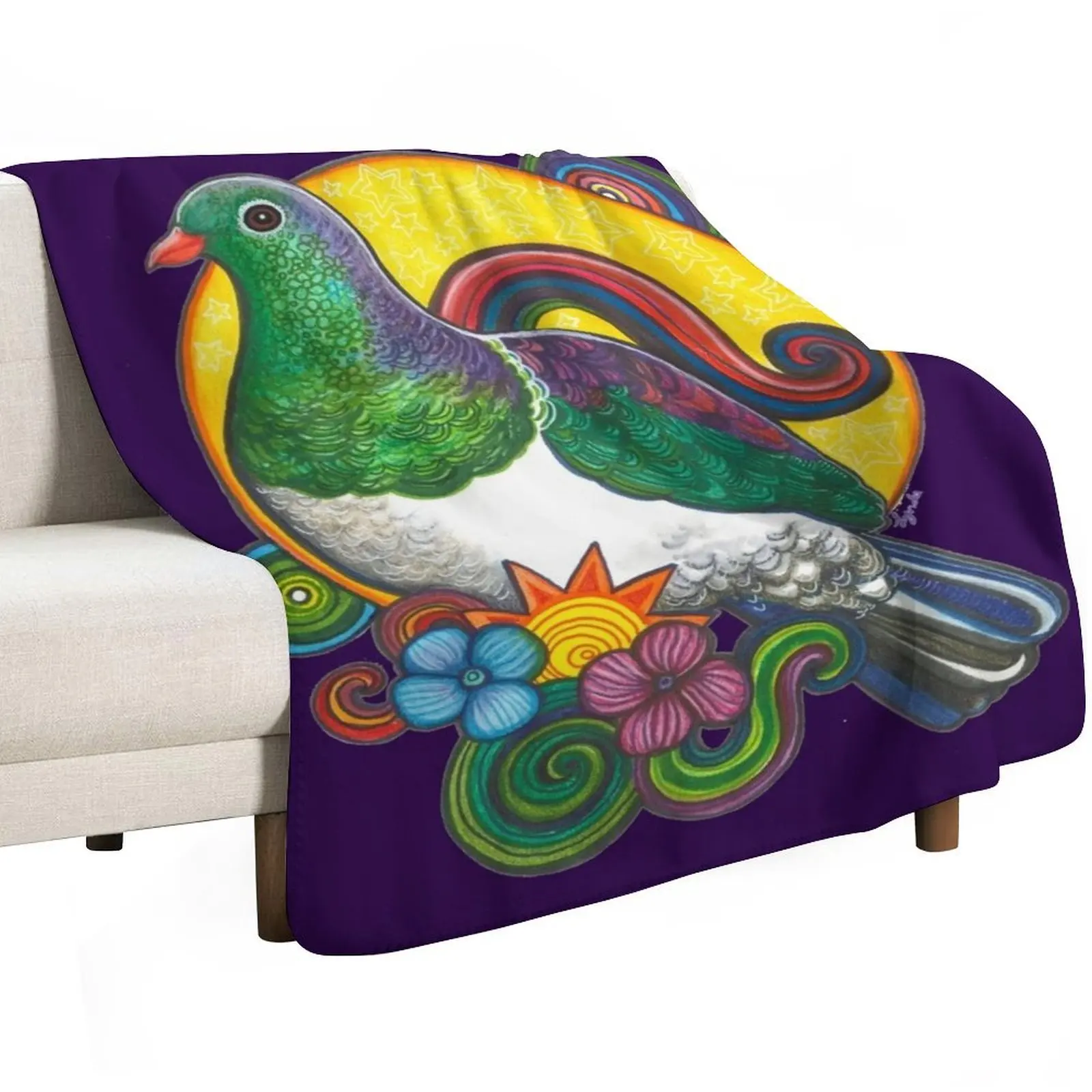Kaleidoscopic Kereru Throw Blanket Travel Size Cozy Blanket for Plane Train