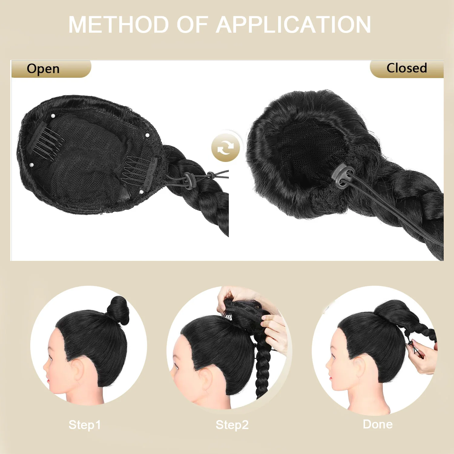 Rabo de cavalo trançado com cordão longo para mulheres, fácil de aplicar, aparência natural, cabelo sintético de alta qualidade