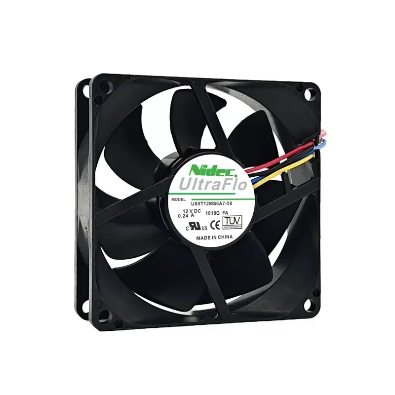 New Nidec U80T12MS6A7-58 8025 12V 0.24A 8CM Magnetic Suspension 4-Wire Cooling Fan for Electronics