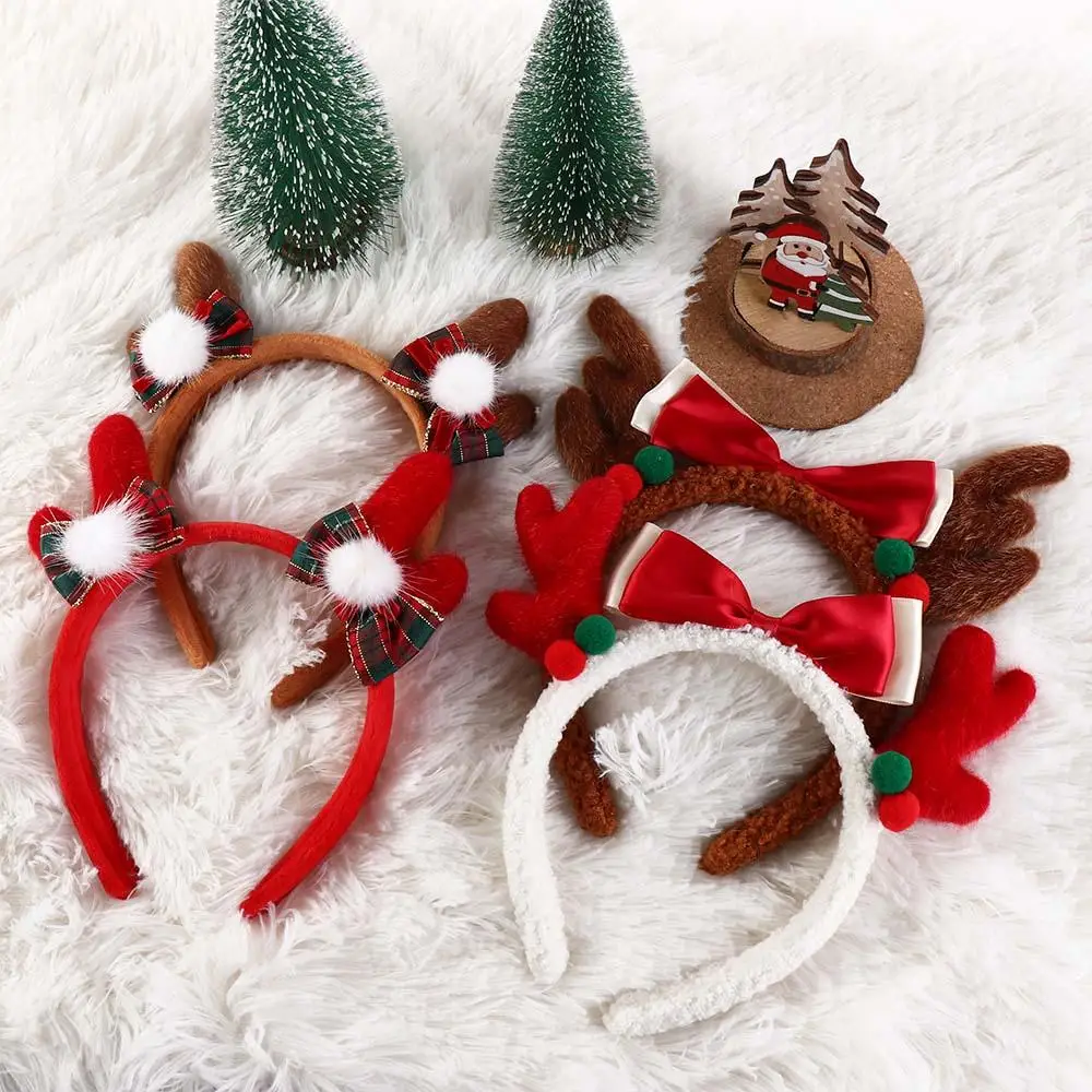 

Trendy Plush Bowknot Hair Hoop Elk Head Wrap Christmas Hairband Headwear Photo Props Christmas Headband Party
