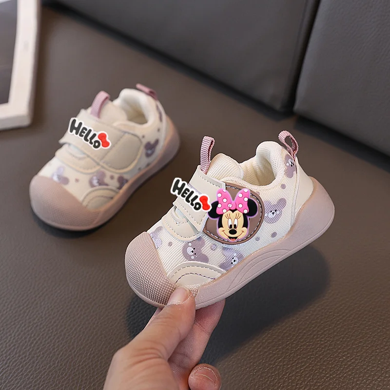 

Зимняя повседневная обувь Disney minni для девочек с Микки Маусом, детская летняя нескользящая обувь с мягкой подошвой для малышей, осенне-весенние милые кроссовки для мальчиков