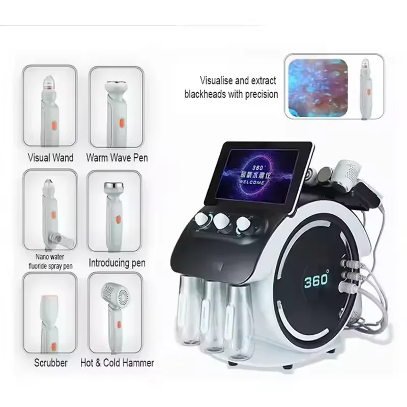 360 °   Nieuwste 6in1 Water Dermabrasie Apparaat Zichtbare Mee-eter Acne Verwijdering Zuurstof Jet Peel Diepe Gezichtsreiniging Schoonheid Machine