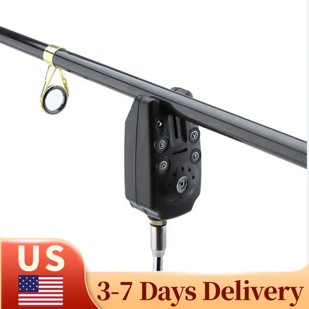 

Рыболовный сигнализатор с 2 светодиодами, водонепроницаемый, с регулировкой тона, громкости и чувствительности звука, черный, дневной и ночной индикатор