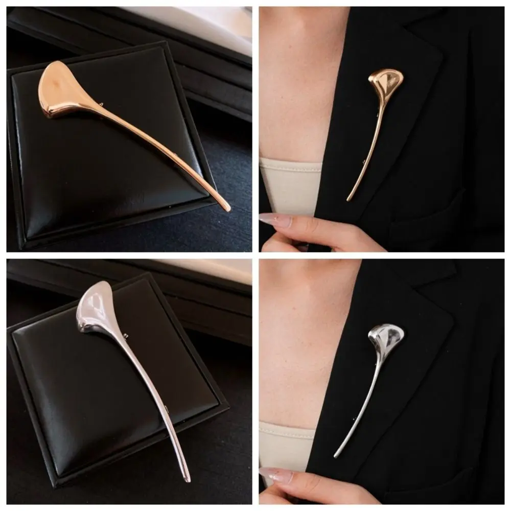 الصدار زخرفة الجنكة ليف بروش النمط الفرنسي أنيقة طويلة ورقة دبوس فاخر الذهب معدن لامع بروش المرأة