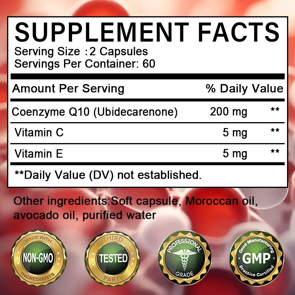 Highly Absorbable Coenzyme Q10 Capsules for Cardiovascular Health, Men and Women Supplement COQ10 Blood Sugar Health