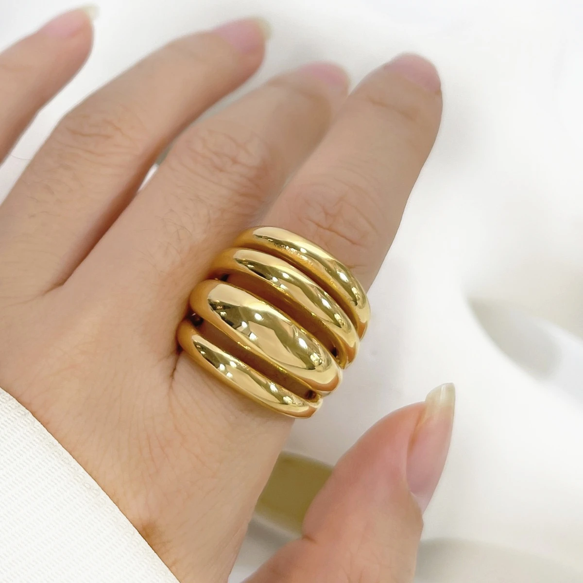 Stainless Steel Gold Pvd Plated Multilayer Hollow Rings for Women Girls Trendy Elegant Wedding Waterproof Jewelry Gifts