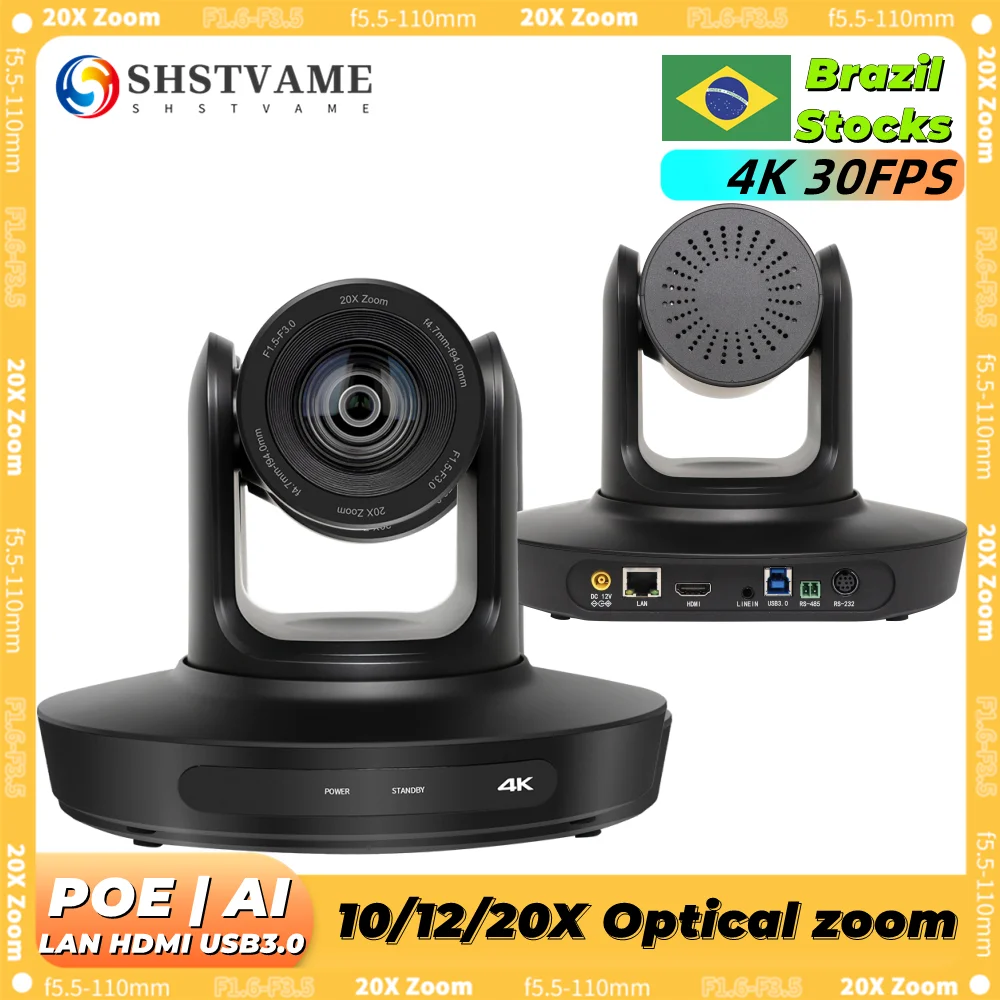 

4K PTZ Camera 20X Optical Zoom AI Tracking Conference Room Camera for Church Services Worship Events vMix OBS HDMI USB RJ45 POE