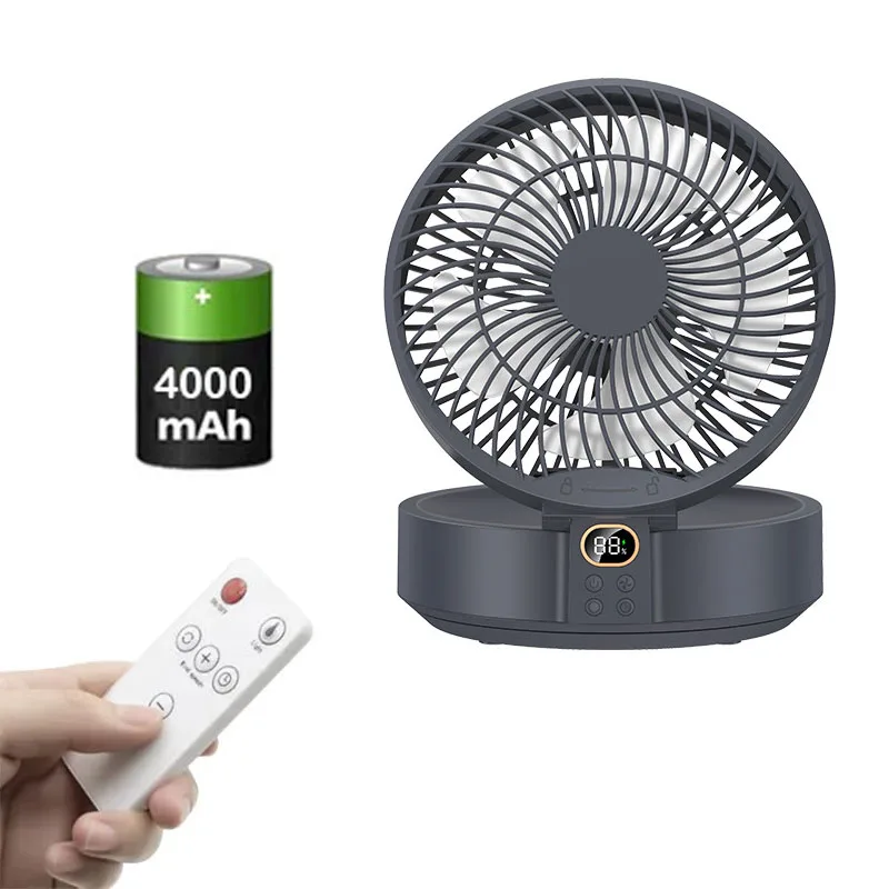 

Electric Folding Fan Air Cooler Fan With Remote Control Portable Table Wall-Hanging USB Rechargeable 4000mAh for Home Office