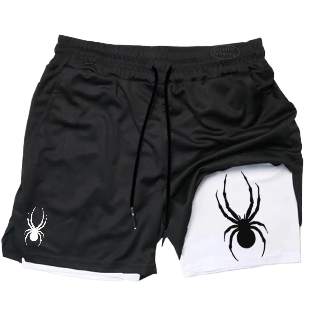 2026 Summer New Spider Men's Sports Shorts 2 in 1 Gym Running Shorts Jogging Casual Sportswear Fitness Double Layer Shorts
