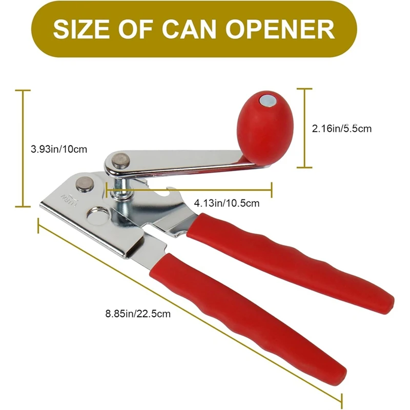 Commercial Can Opener, Stainless Steel Heavy Duty Manual Hand Crank Can Opener, Large Handheld Smooth Can Open Easy Retail