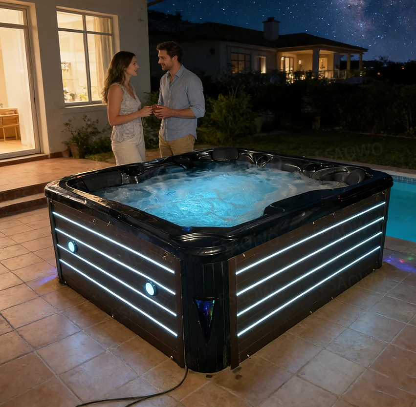 Aristech Black Jakuzi With Aristocratic LED Lighting 5 Persons Whirlpool Pool Spa Outdoor With 60 Jets Can Add The WIFI
