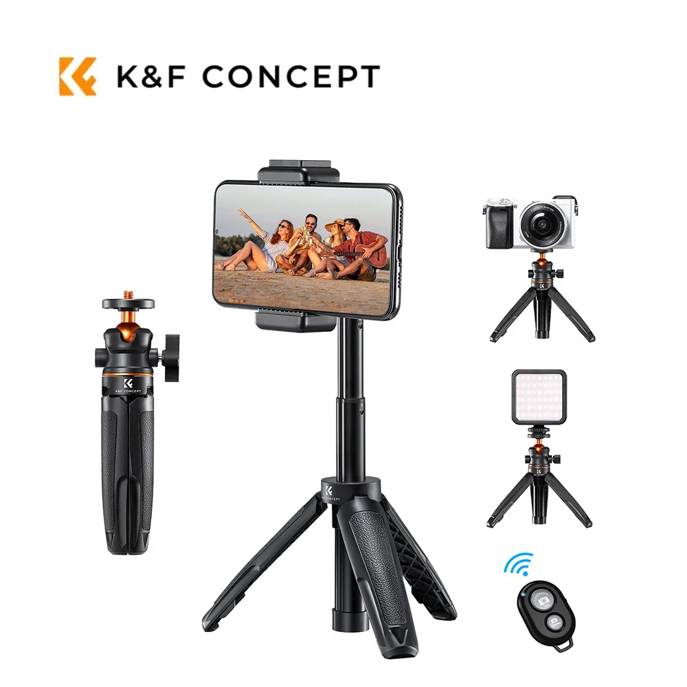 عصا سيلفي K&F CONCEPT MS-09 للهواتف الذكية، مزودة بجهاز تحكم عن بعد بلوتوث، حامل ثلاثي لسطح المكتب مقاس 34 سم/13.4 بوصة