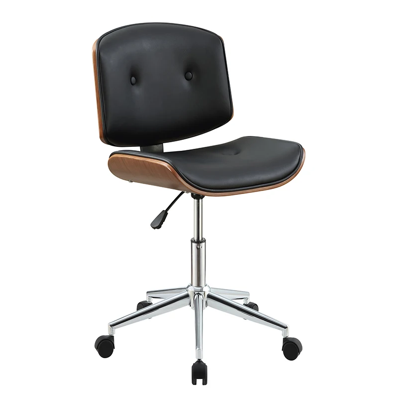 Black and Walnut Swivel Office Chair With Flip-Up Armrests And Wheels On-Site