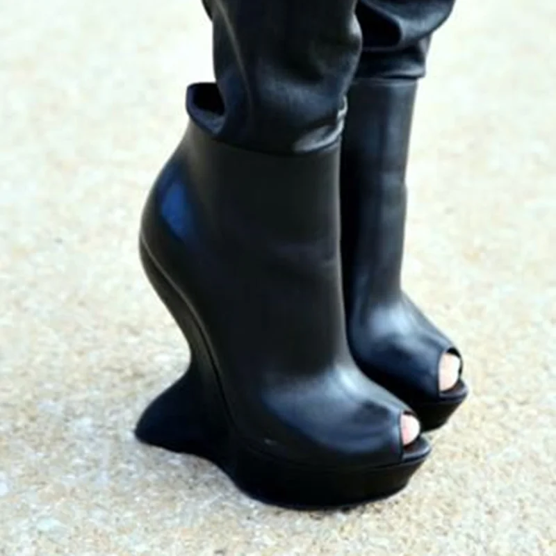 Peep Toe Fretwork Heels Ankle Boots Sexy Pointed Toe Strange Style Size35-48 Custzomized New Arrivals Fashion Women Modern Boots