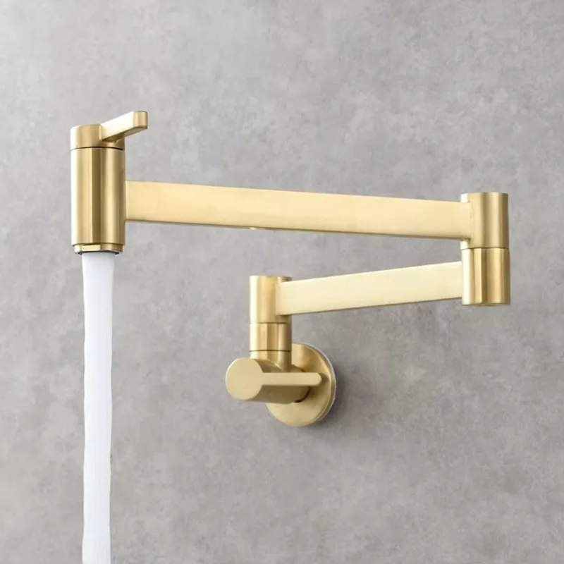 2026 Brass Square Double Control Kitchen Faucet Wall Mounted Foldable Cold Water Tap Mop Extension Spout Multi Color Options