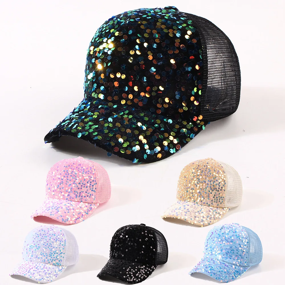 Sequin Baseball Cap Women Summer Mesh Breathable Sunscreen Sunshade Casual Cap Dance Shiny Party Fashion Hat