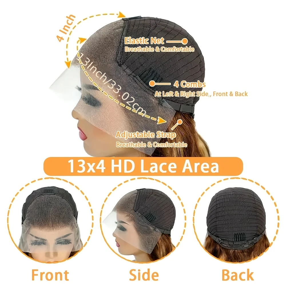 Peruca de Renda Frontal Ombre Loiro Mel 30 Polegadas 250% Densidade 13x4 HD com Destaques 4/27 Ombre Body Wave