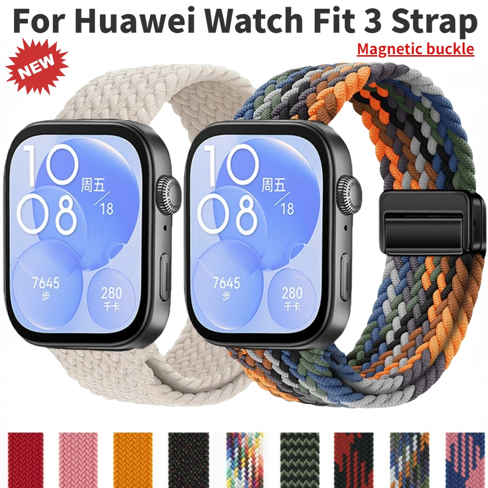 Correa de hebilla magnética para Huawei Watch Fit 3, pulsera de nailon con interfaz de Metal inteligente