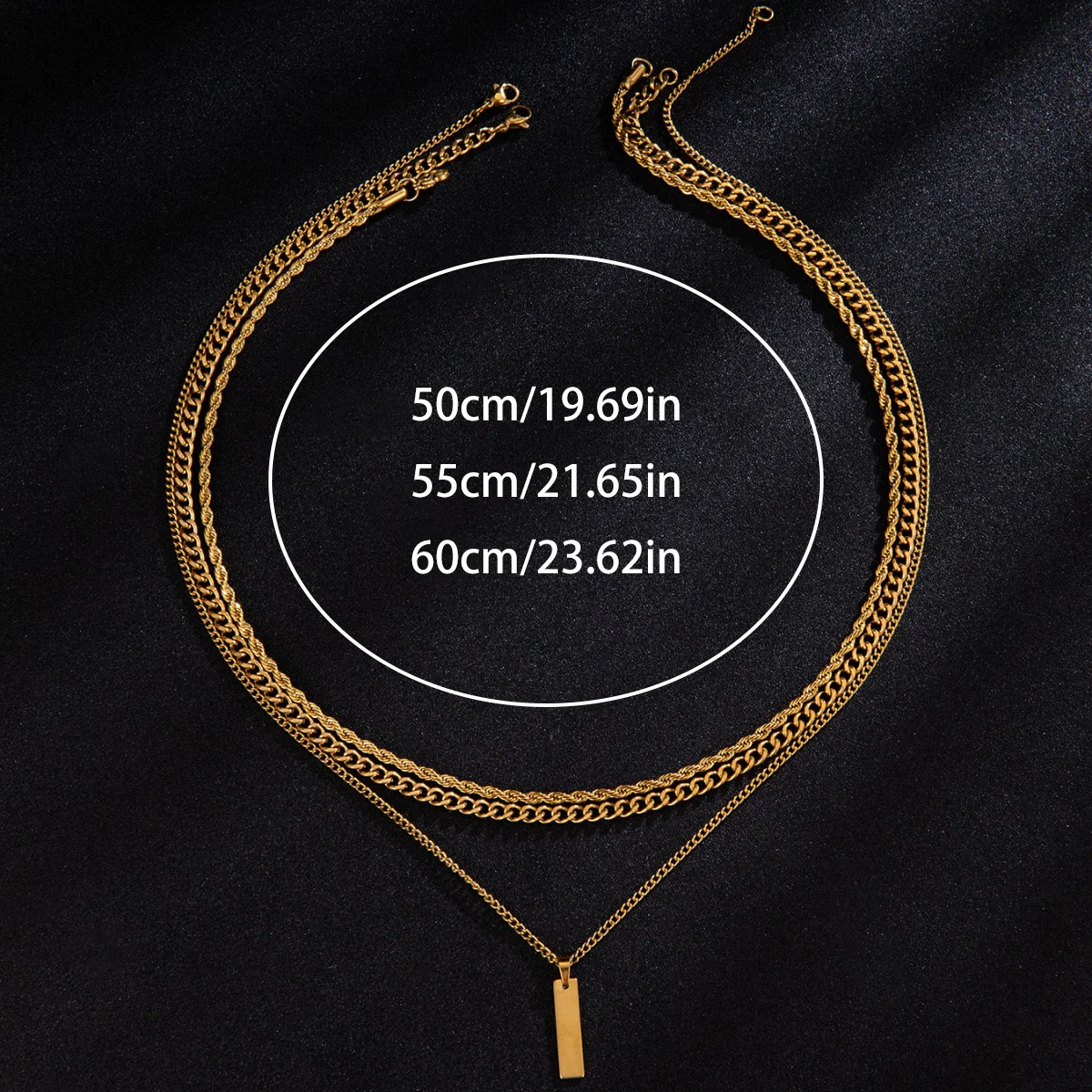 3 Pcs Stackable Layered Necklace Set With Long Flat Sheet Pendants, Minimalist Unique Personal Fashion Accessories