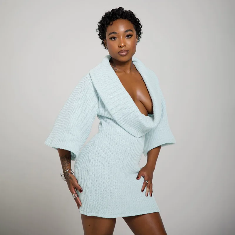 Vestido suéter de punto, Mini vestidos de noche para discoteca, ropa de otoño e invierno para mujer, trajes de fiesta de lujo, vestido informal ajustado Sexy 2025