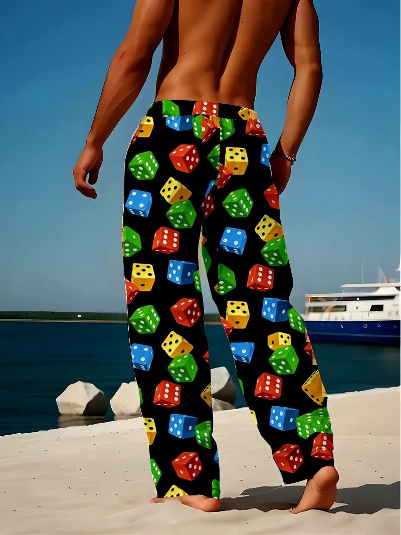 

Мужские брюки с 3D цифровым принтом кубиками, удобные и свободные повседневные брюки, подходят для дома, быстросохнущие, без выцветания.