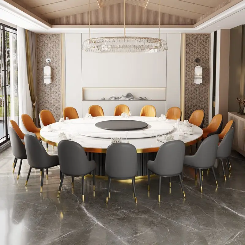 

Hotel rock slab dining table household electric large round table light luxury round induction cooker hot pot table rotatable
