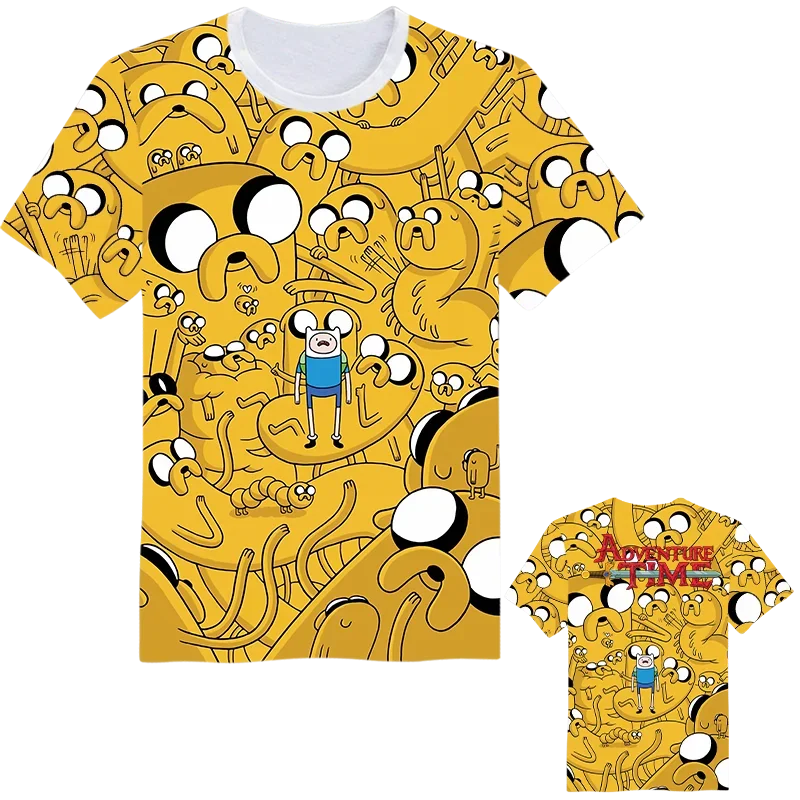 2024 New Summer Kids 3D Printed Cartoon Adventure Time Finn Jake T-shirt Short sleeved O-Neck T Shirts Boys And Girls Top