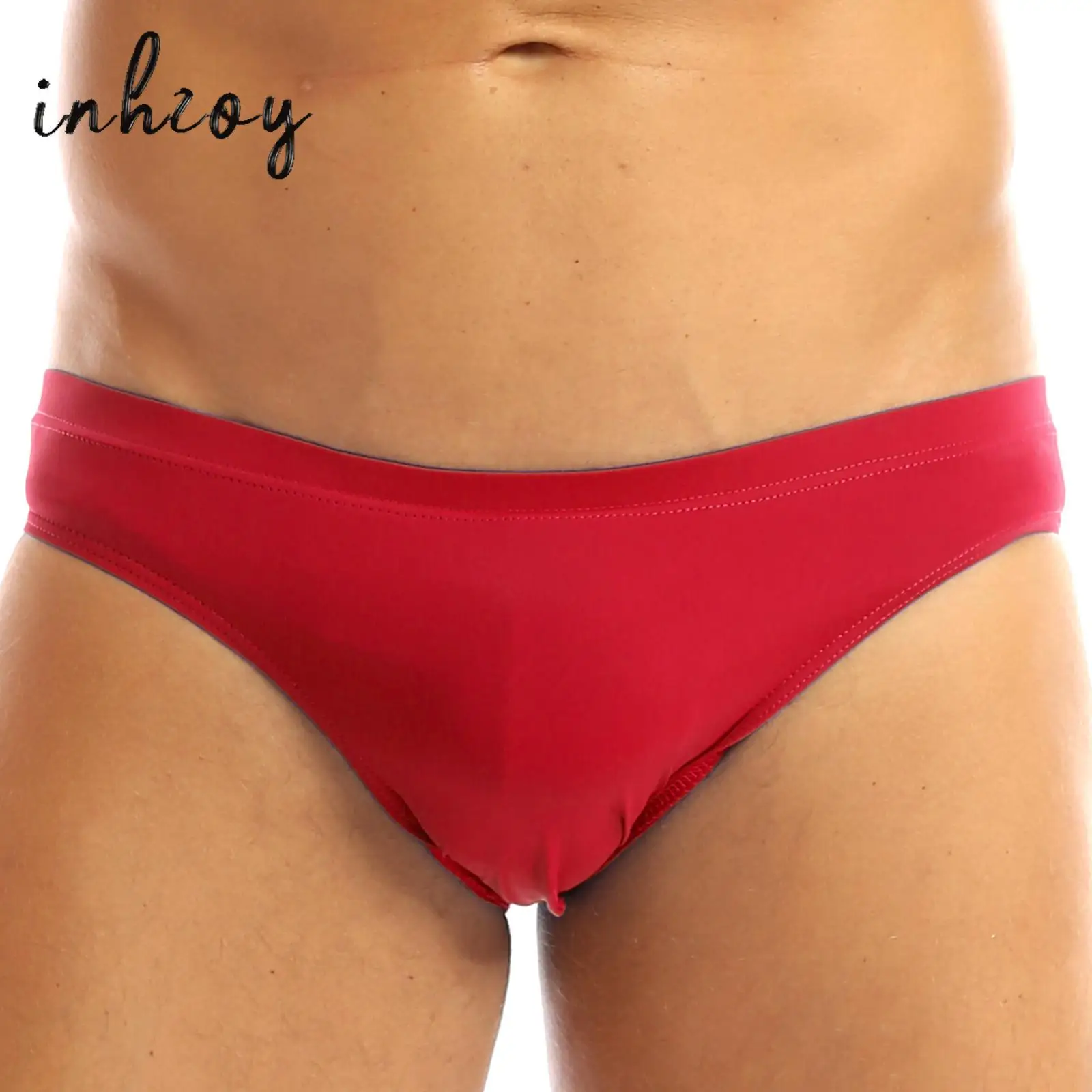 

Mens Sexy Low Waist Bikini Brief Underwear Solid Bulge Pouch Panties Elastic Spandex Swimming Truck Swim Thong Swimsuit