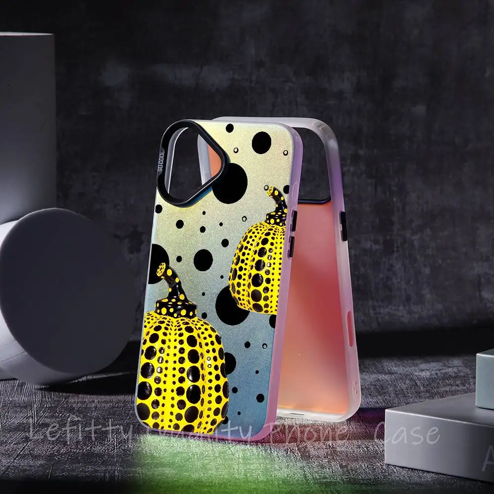 Y-yayoi K-kusama Art1 جراب هاتف ليزر معدني لهاتف آيفون 16 15 14 13 12 11 Pro Max ماتي أورورا متعدد الألوان غطاء متدرج #3
