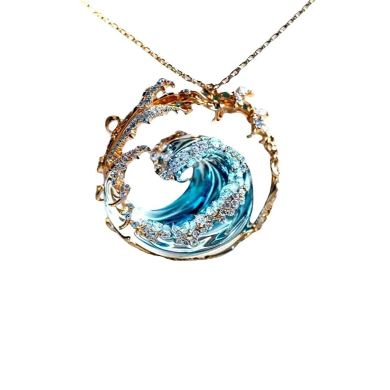 Sea Wave Pendant Resin Handicraft Sky Blue Sea Wave Decoration Pendant Exquisite Temperament Women'S Wave Decoration Necklace