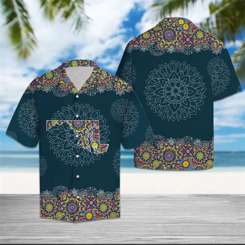 

Retro Maryland Flag Graphic Hawaiian Shirts Summer Fashion Short Sleeve 3D Printed Unisex Shirt Casual Oversized Lapel Blouses