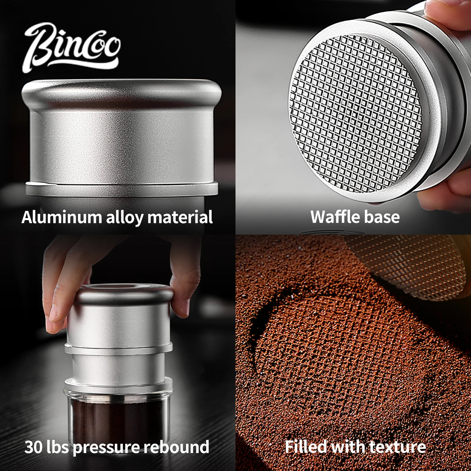 Bincoo 58mm Cyclone Tamper – Constant Force Self-Leveling Tamper, Black Silver Design for Home Barista Tool