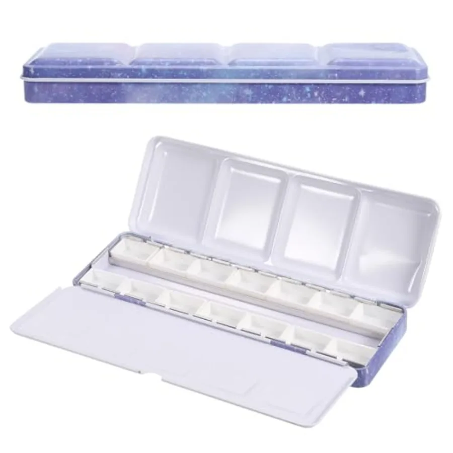 

Empty Watercolor Palette, Metal Watercolor Tin with 14pcs Full Pans Paint Case with Lid Paint Box for Travel Gouache Oil Painti