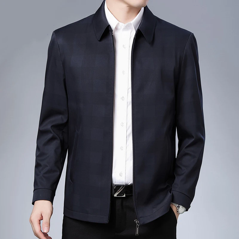 2023 Spring and Autumn New Business Casual Men's Polo Collar Middle Aged Dad's Coat Jacket Top