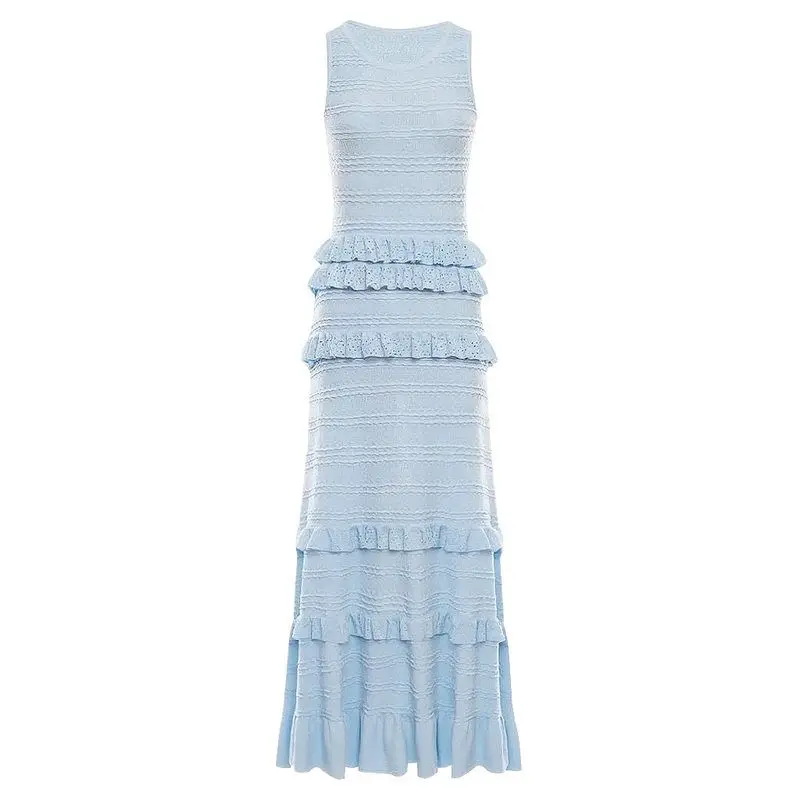 

Elegant Long Sleeveless Gown with Ruffle Trimming Slimming Design for Women Summer 2025 High Quality Fashionable Dress
