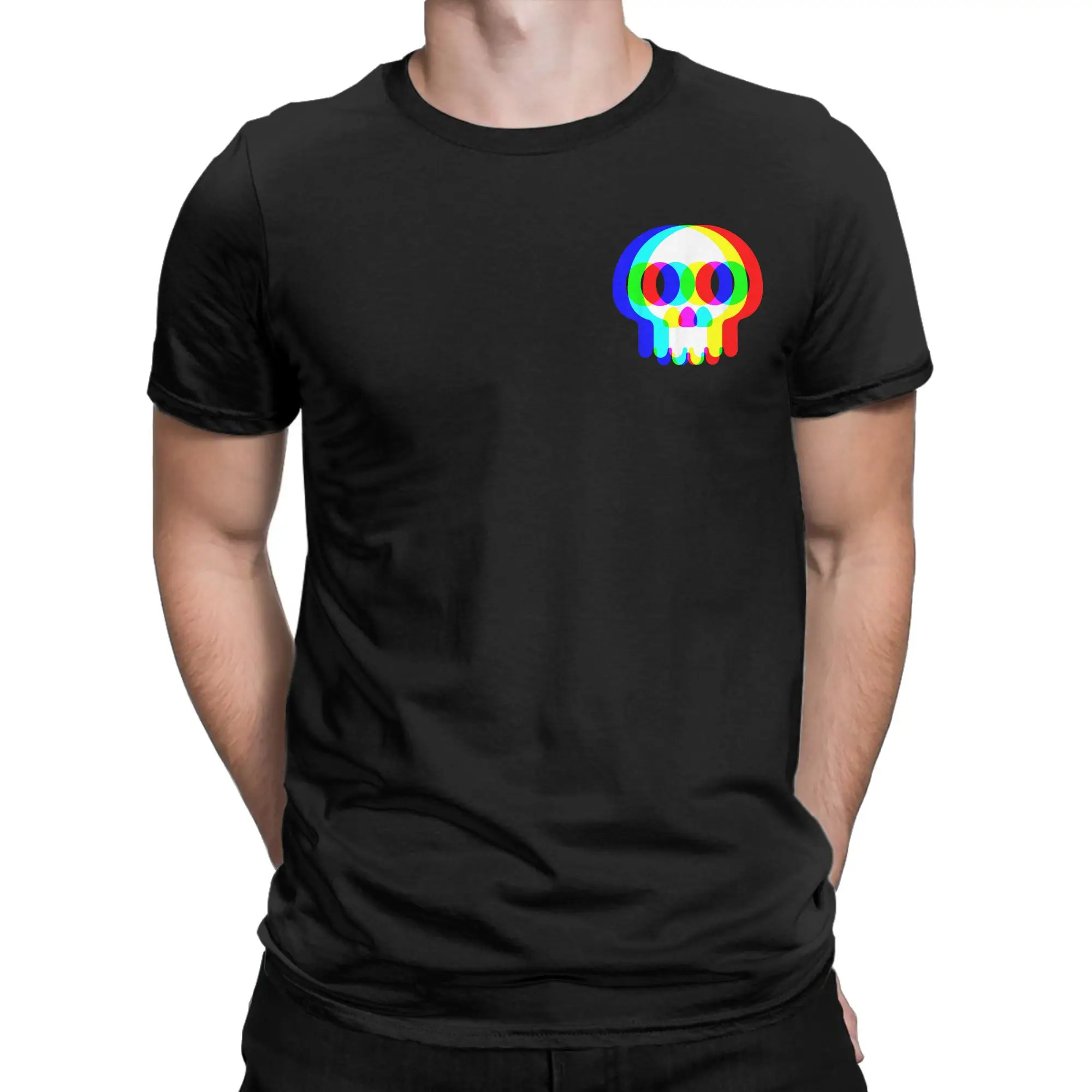 Funny Skull Trippy Vaporwave Halloween T-Shirts for Men Techno Rave EDM Cotton Tee Round Collar Short Sleeve T Shirts Gift merch