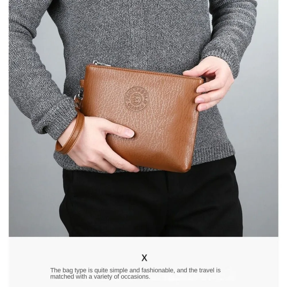 

New Leisure Male Clutch Bag PU Soft Leather Large Capacity Handheld Bag Wallet