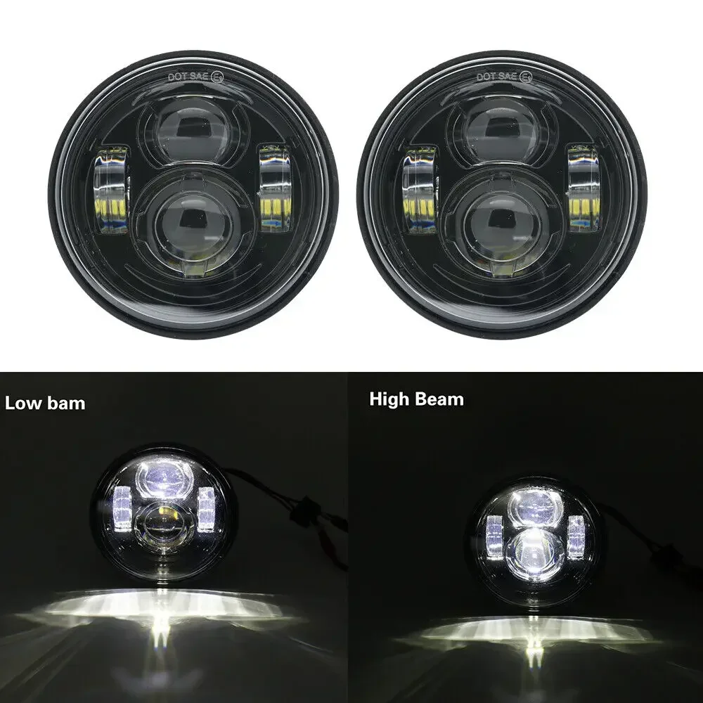 4.65 Inch Black Dual  LED Headlight DRL Hi/Low Beam For Harley Dyna Fat Bob FXDF