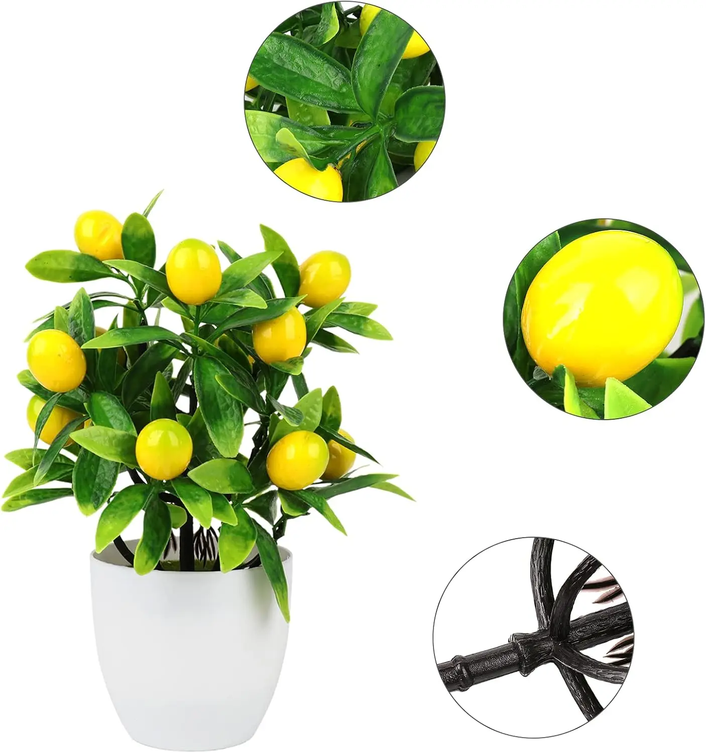 2 Pcs Artificial Lemon Tree Plant Decor, 9.45In Fake Green Pot Plants Flowers Ornaments Mini Potted Fruit Stems Decor in for  Of