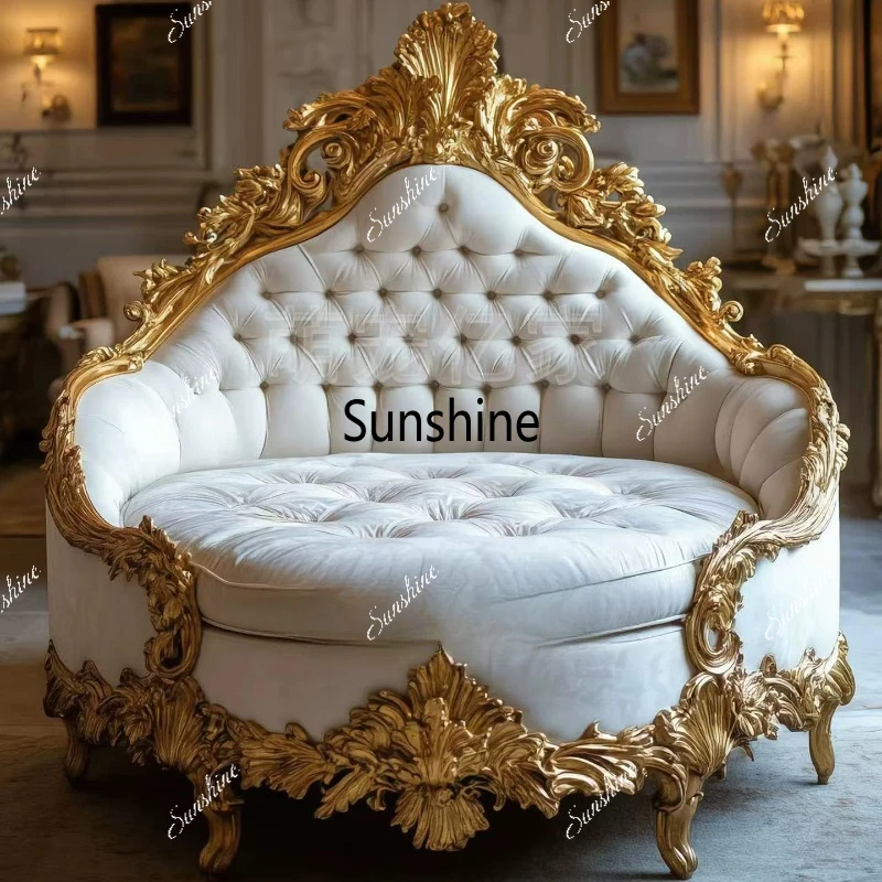 

French luxury solid wood carving flower bed high-end leisure sofa nest custom